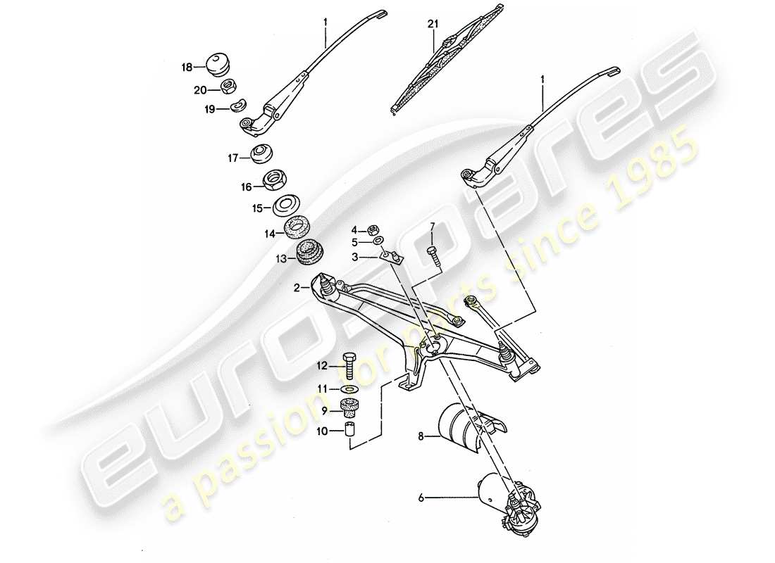 porsche 1993 (968) scheibenwischersystem - ersatzteildiagramm