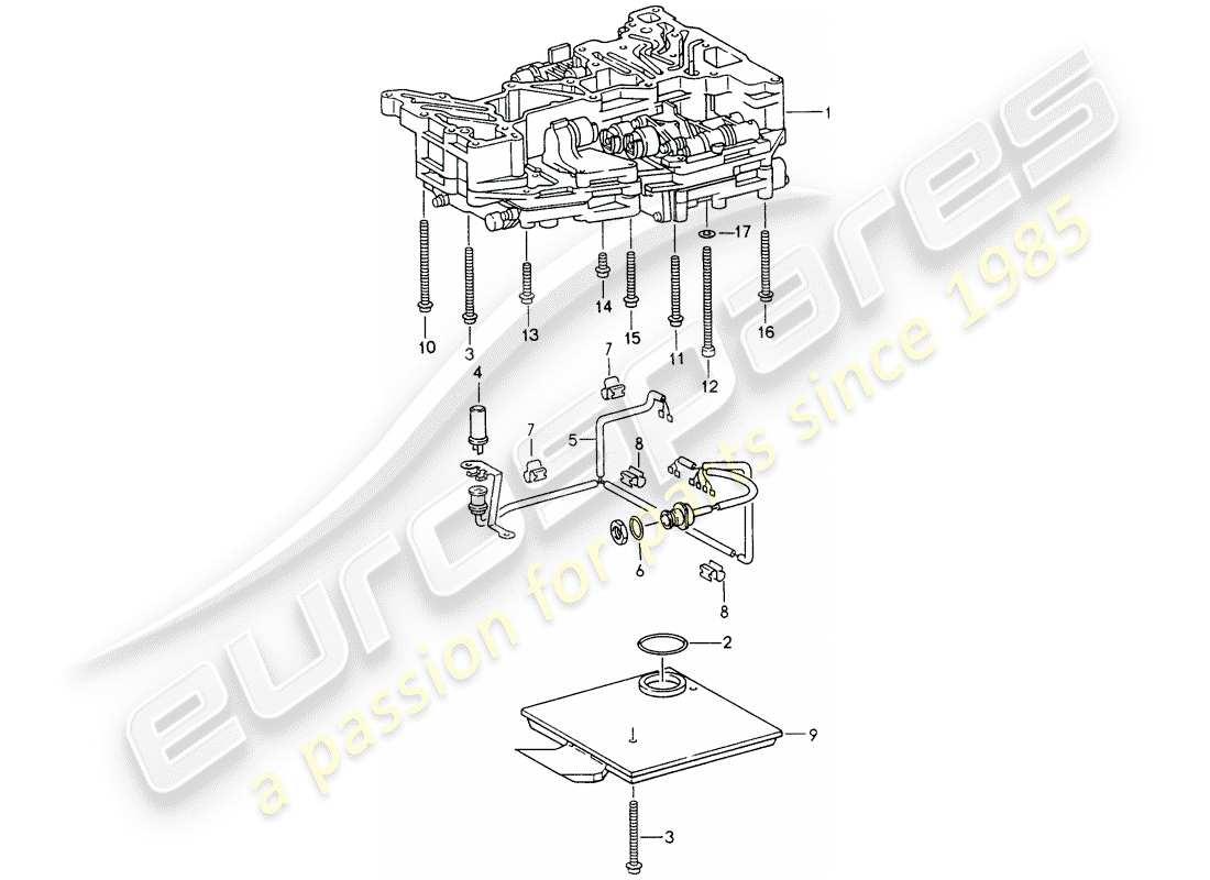 porsche 1994 (993) tiptronic - ölsieb - induktiver sender - befestigungselemente - für - schaltereinheit ersatzteildiagramm