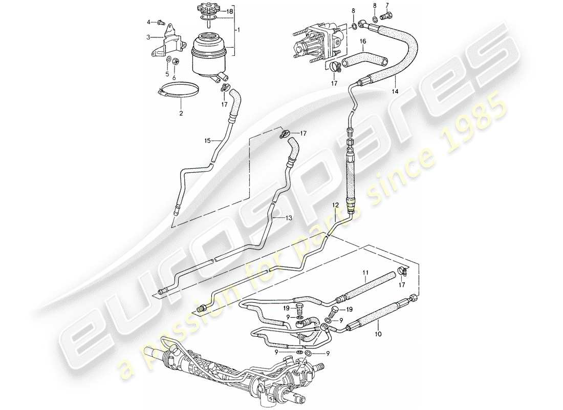 porsche 1994 (993) servolenkung - leitungen ersatzteildiagramm