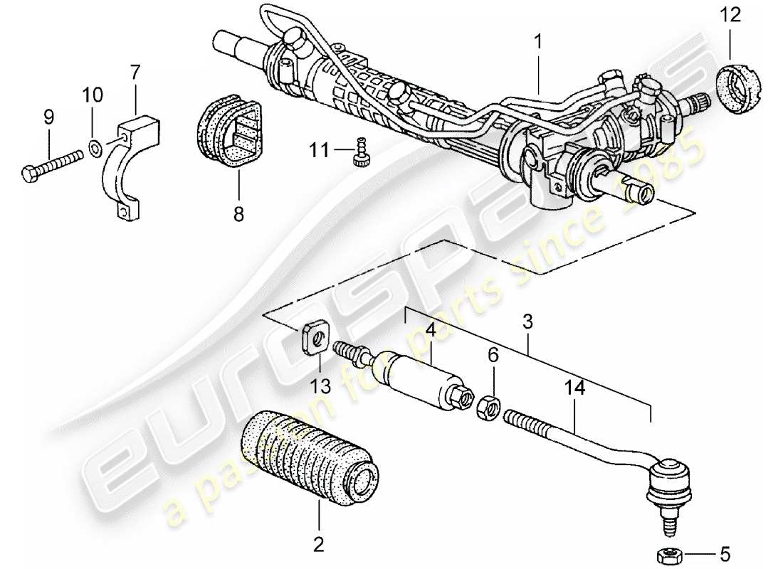 porsche 1995 (993) lenkgetriebe - lenkungsteile ersatzteildiagramm