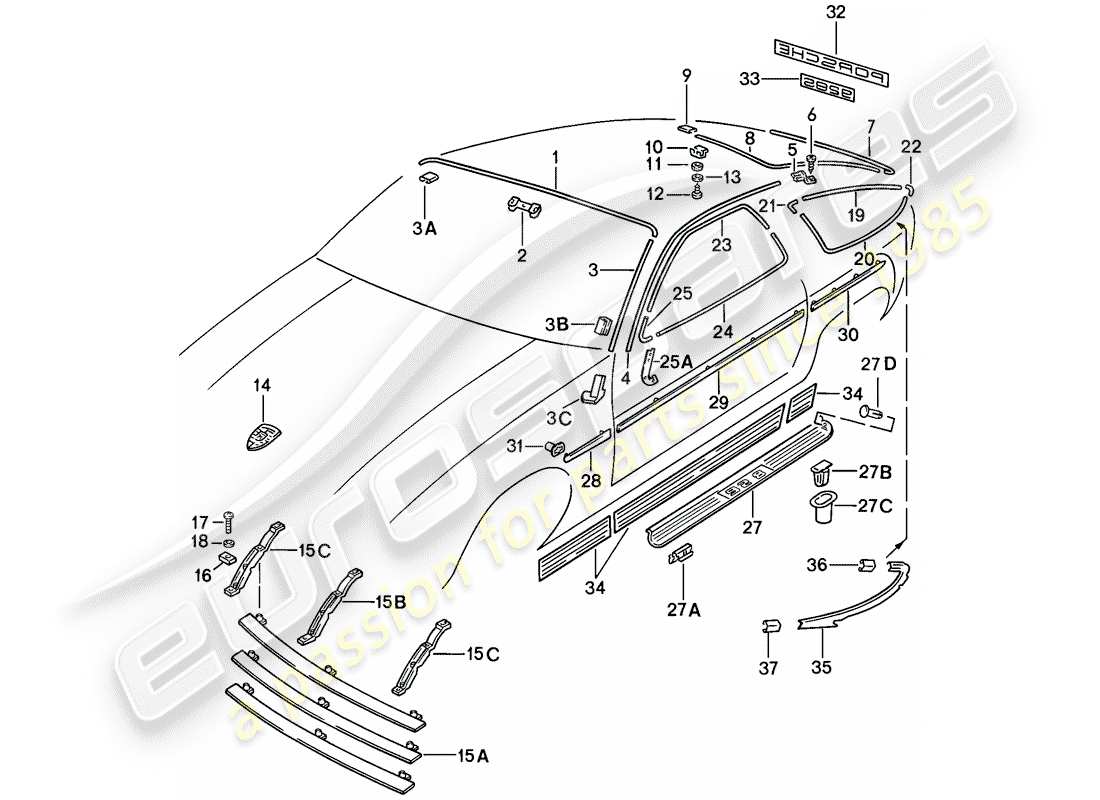 porsche 1981 (928) abdeckleiste - dekorative beschläge - f >> 92-cs800 354 - f >> 92-cs840 998 - f 92-cs800 355>> - f 92-cs840 999>> - siehe tpi - gr.8 nr.38 teilediagramm