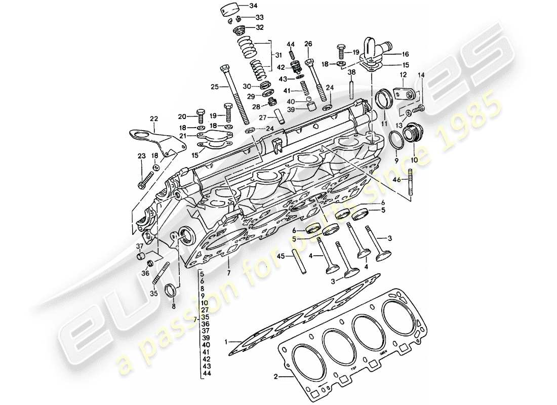 porsche 1987 (928) zylinderkopf - - reparatursatz für wartung - siehe abbildung: ersatzteildiagramm