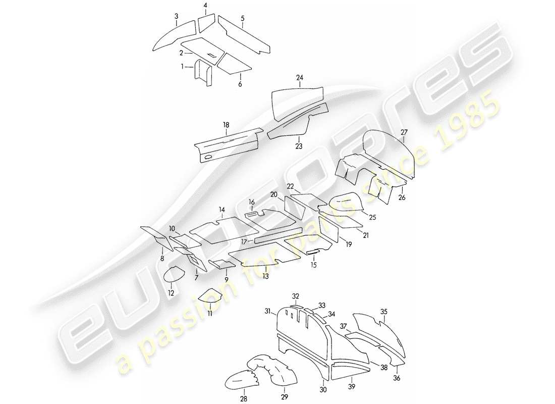 porsche 1951 (356/356a) karosserie - schallabsorber ersatzteildiagramm