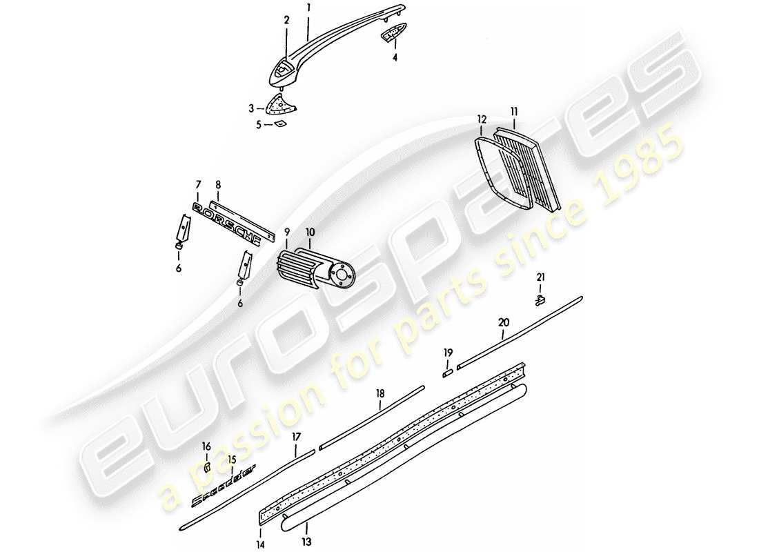 porsche 1951 (356/356a) dekorative beschläge ersatzteildiagramm