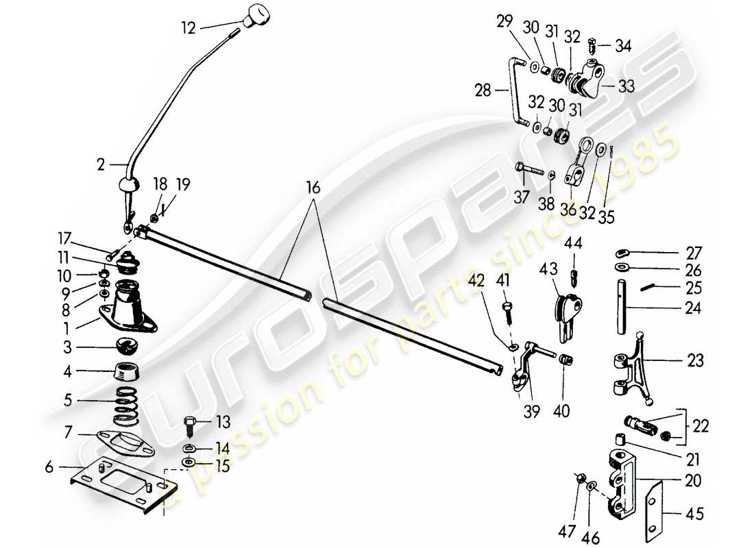 porsche 1952 (356/356a) getriebesteuerung - teilediagramm
