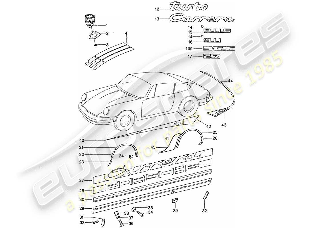 porsche 1976 (911) namensschilder ersatzteildiagramm
