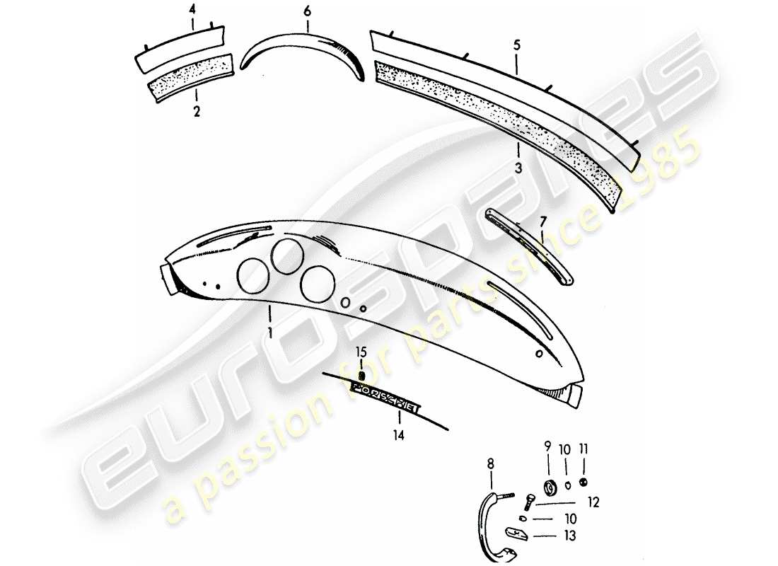porsche 1954 (356/356a) dashboard-ersatzteildiagramm