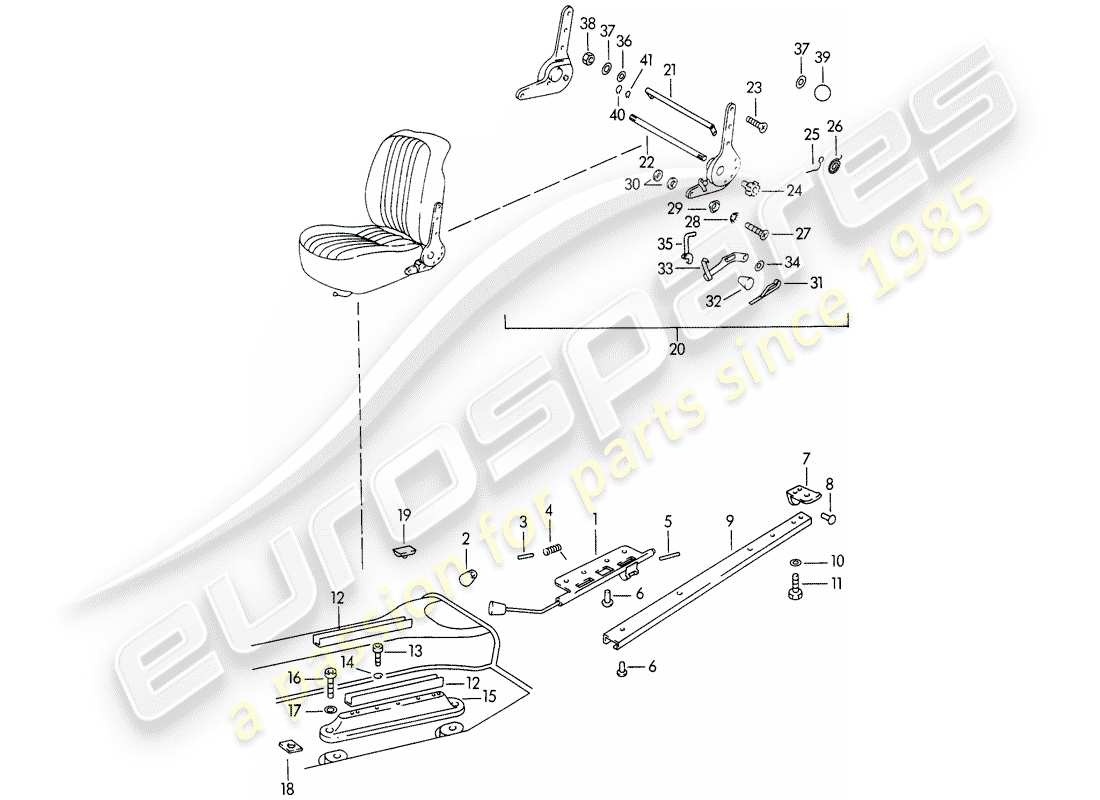 porsche 1961 (356b/356c) sitzschiene - und - liege-sitzmechanismus ersatzteildiagramm