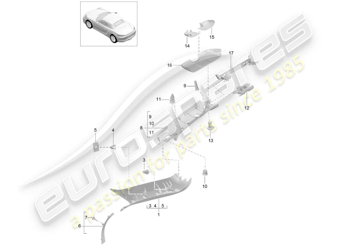 porsche 2020 (718 boxster) a-säule teilediagramm