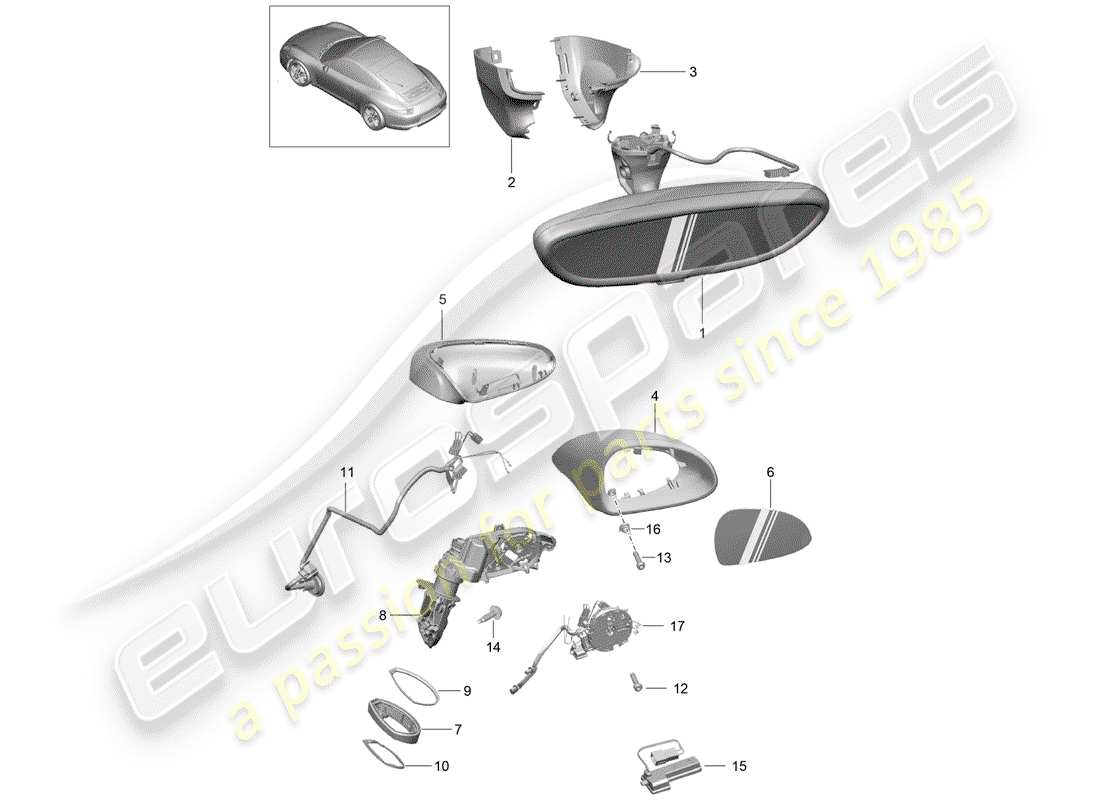 porsche 2012 (991-1) innenspiegel ersatzteildiagramm