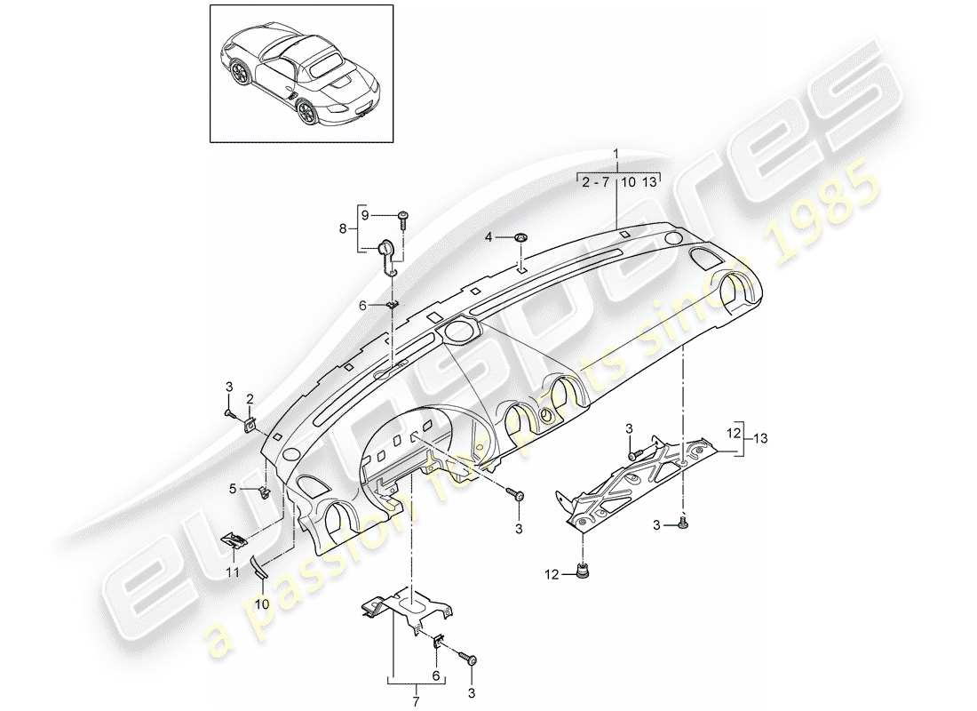 porsche 2009 (987 boxster) armaturenbrettverkleidung - ersatzteildiagramm