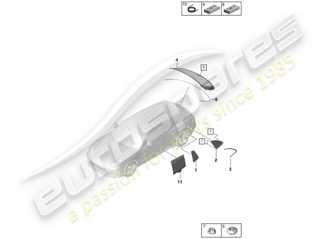 porsche 2020 (panamera 971-1) seitenfenster-ersatzteildiagramm