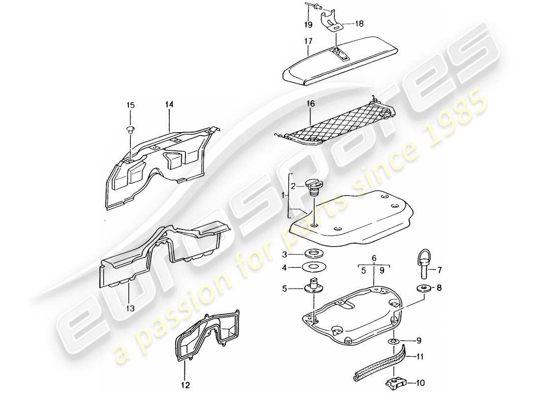 porsche 2001 (986 boxster) verkleidungen - motorraum ersatzteildiagramm