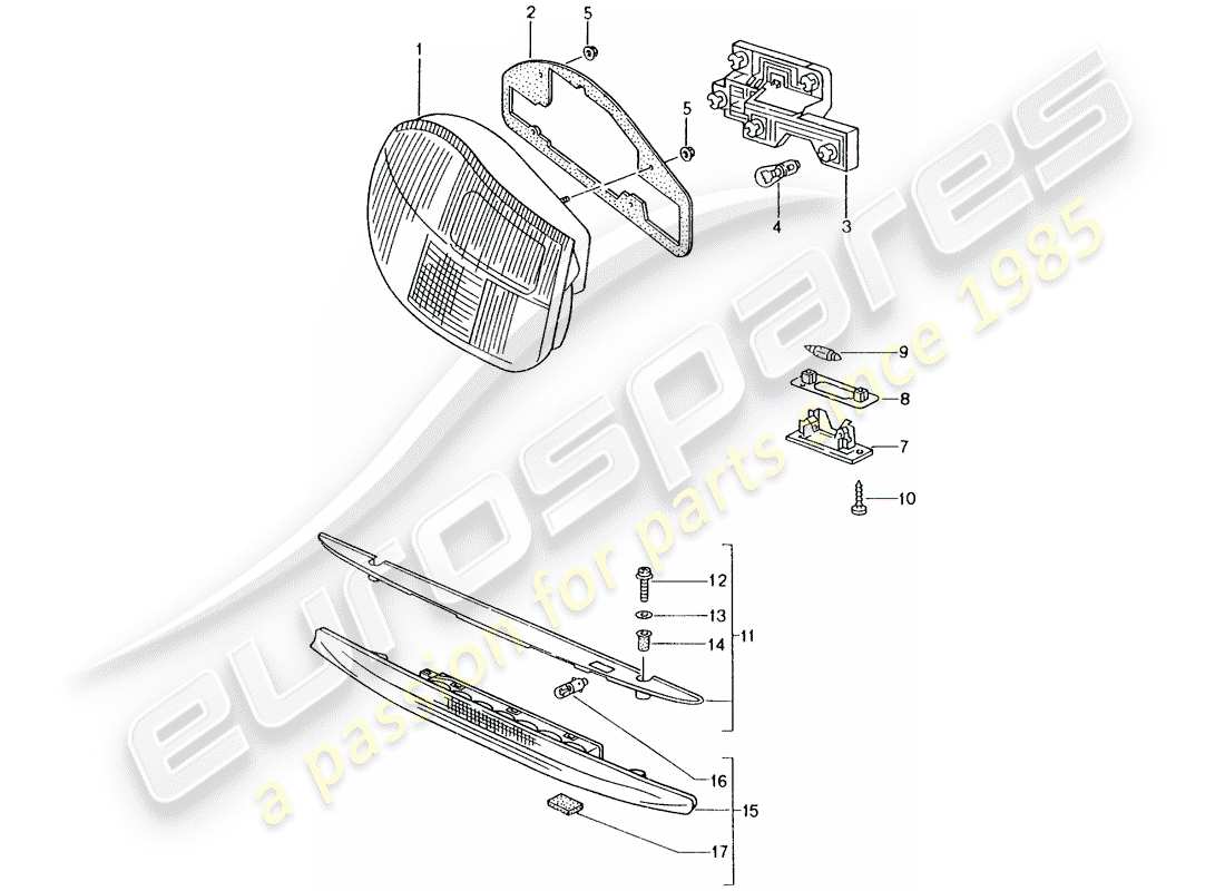 porsche 1997 (986 boxster) rücklicht - kennzeichenlicht - zusätzliches bremslicht teilediagramm