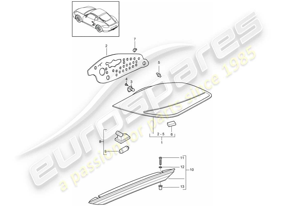 porsche 2012 (987 cayman) rücklicht ersatzteildiagramm