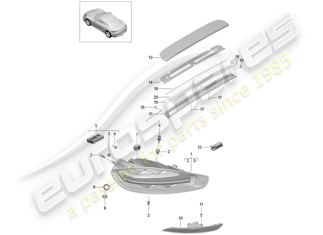porsche 2018 (718 cayman) rücklicht ersatzteildiagramm