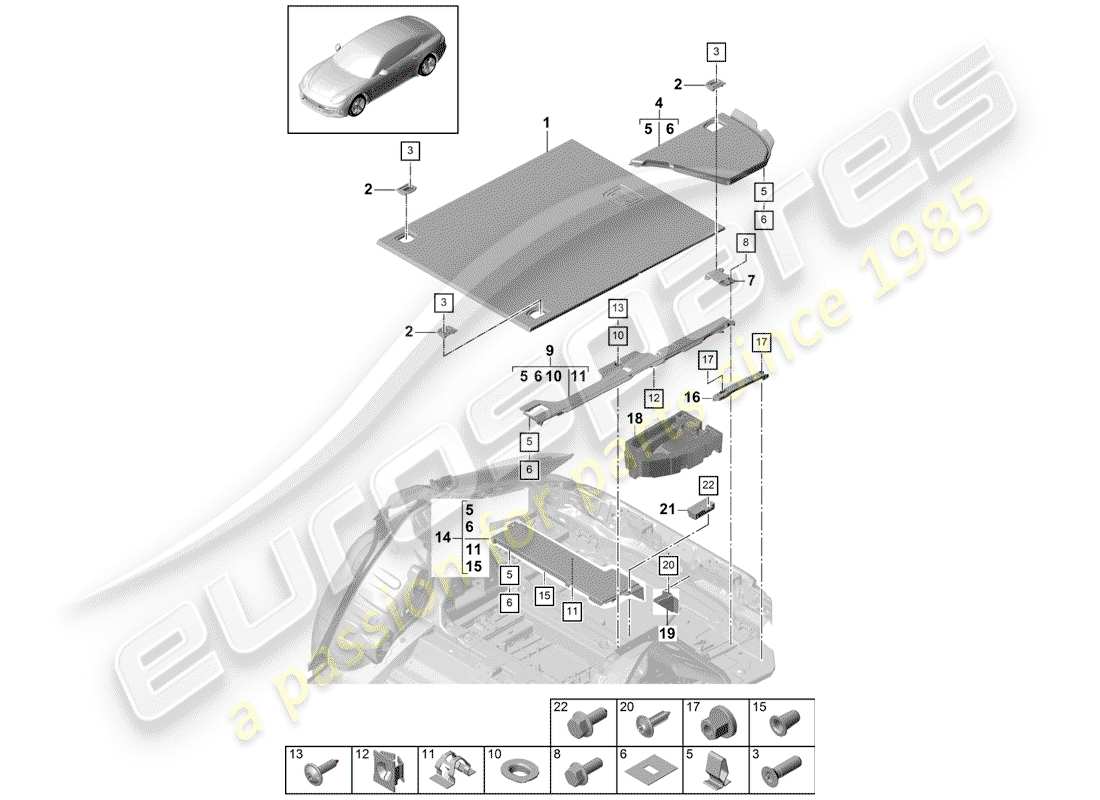 porsche panamera 971 (2018) kofferraumverkleidungen ersatzteildiagramm