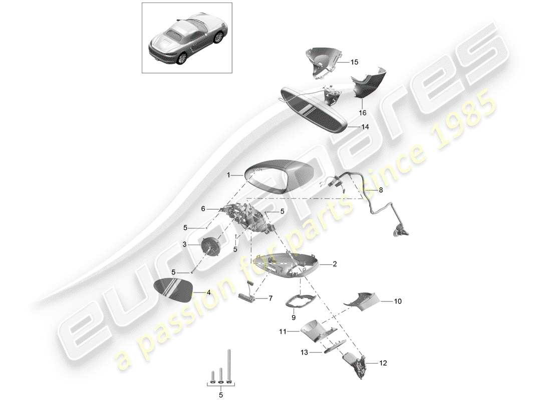 porsche 2020 (718 boxster) rückspiegel ersatzteildiagramm