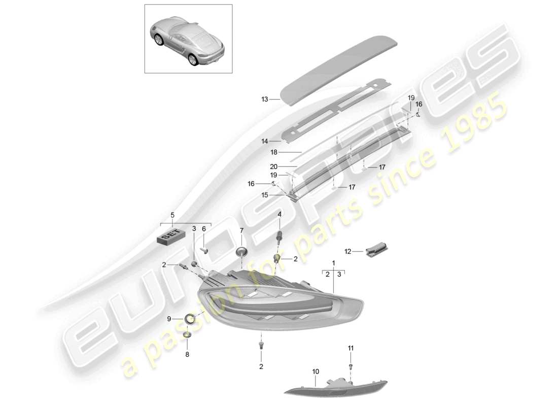 porsche 2019 (718 cayman) rücklicht kennzeichenlicht zusätzliches bremslicht nebelschlusslicht teilediagramm