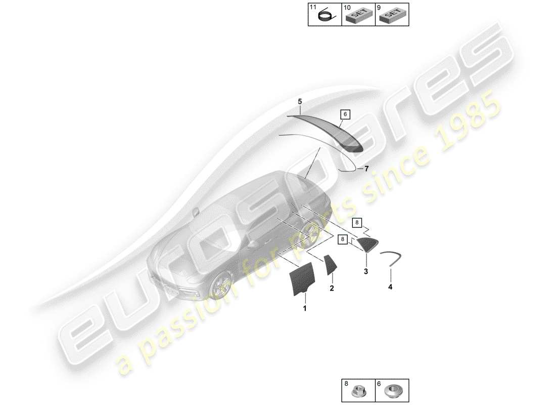 porsche 2017 (panamera 971-1) seitenfenster-ersatzteildiagramm