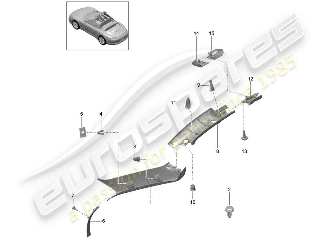porsche 2012 (991-1) a-säule teilediagramm