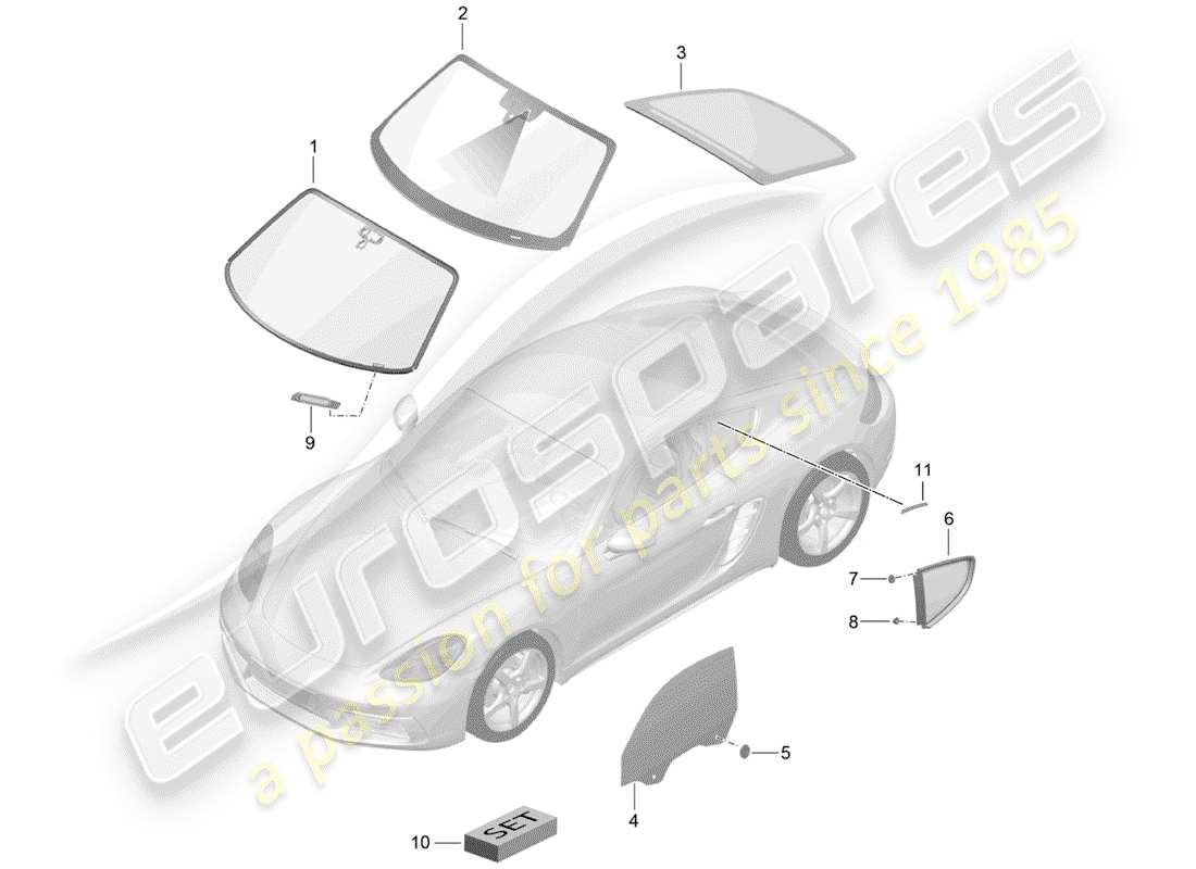 porsche 2019 (718 cayman) windschutzscheibenglas teilediagramm