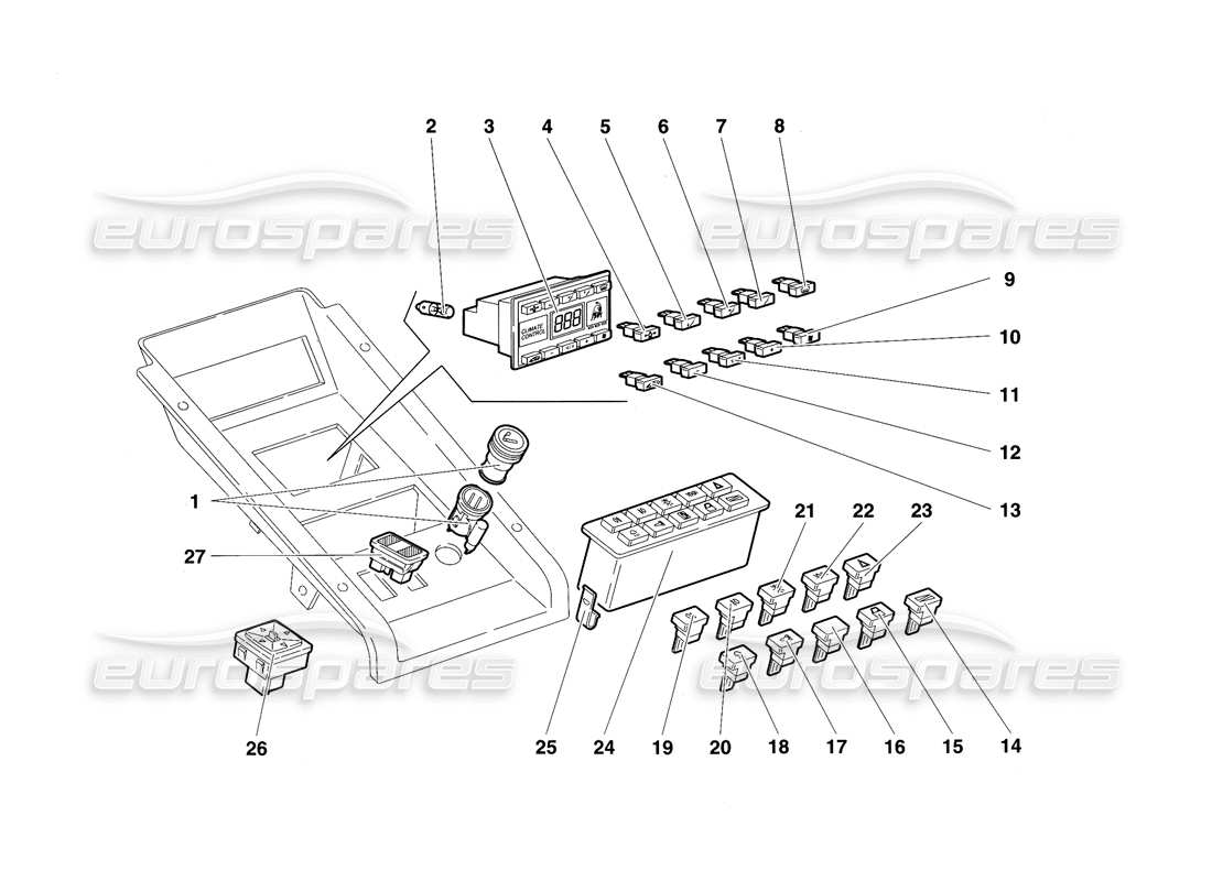 lamborghini diablo sv (1997) teilediagramm für tunneltafelinstrumente