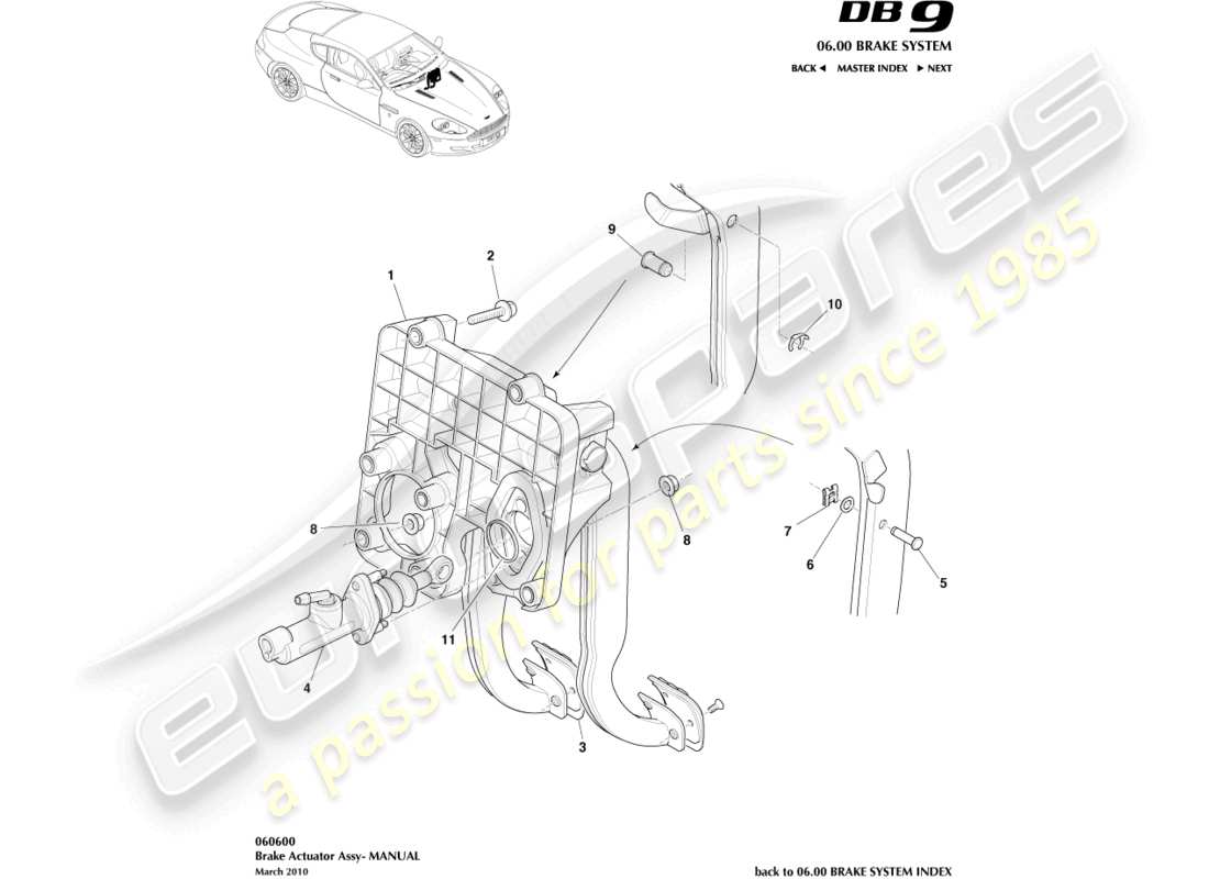 aston martin db9 (2012) bremsaktuatorbaugruppe, manuelles teilediagramm