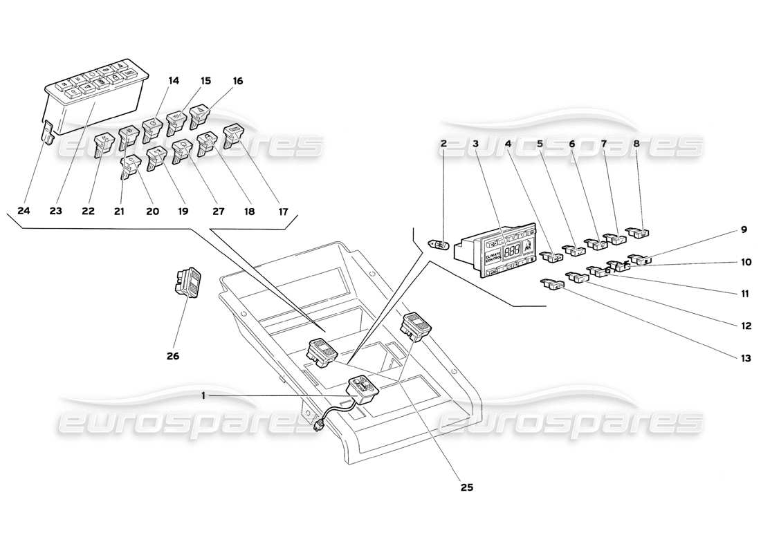 lamborghini diablo sv (1999) teilediagramm für tunneltafelinstrumente