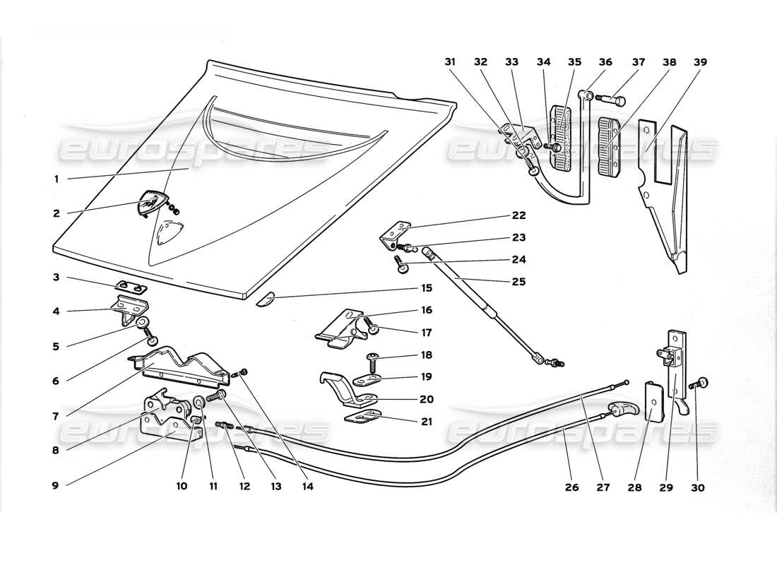 lamborghini diablo gt (1999) teilediagramm der fronthaube