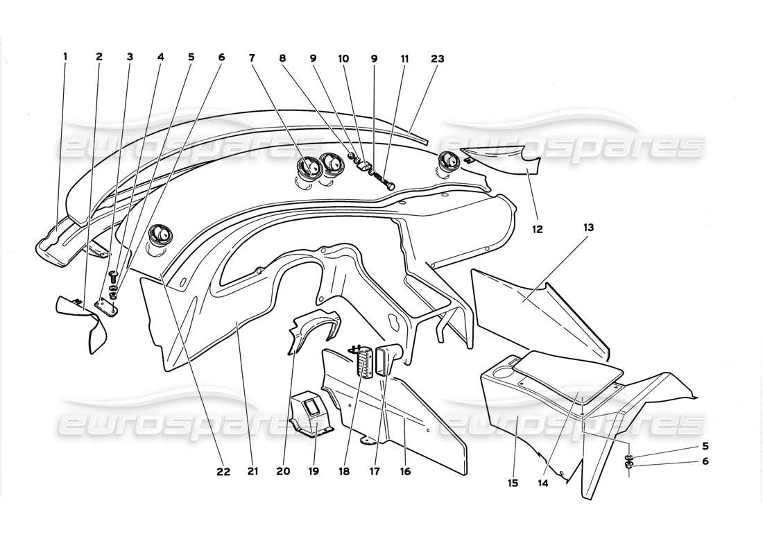 lamborghini diablo gt (1999) teilediagramm für innenraumverkleidungen ohne airbag