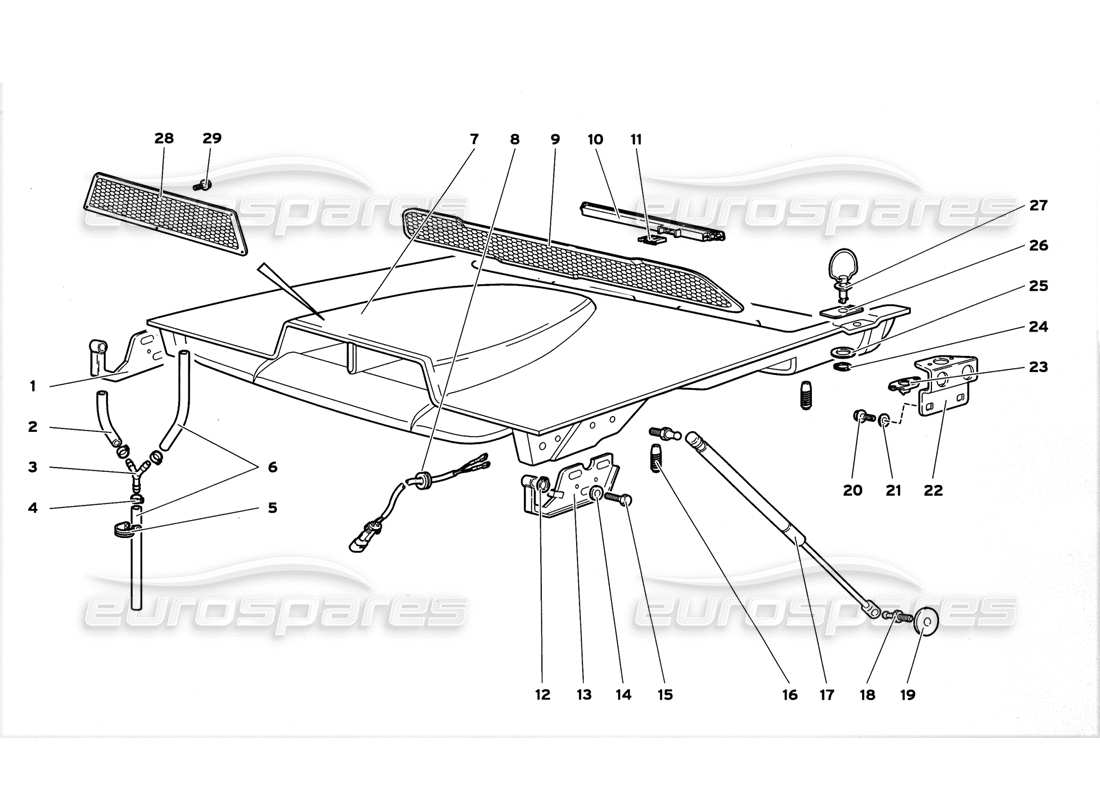 lamborghini diablo gt (1999) teilediagramm der motorhaube