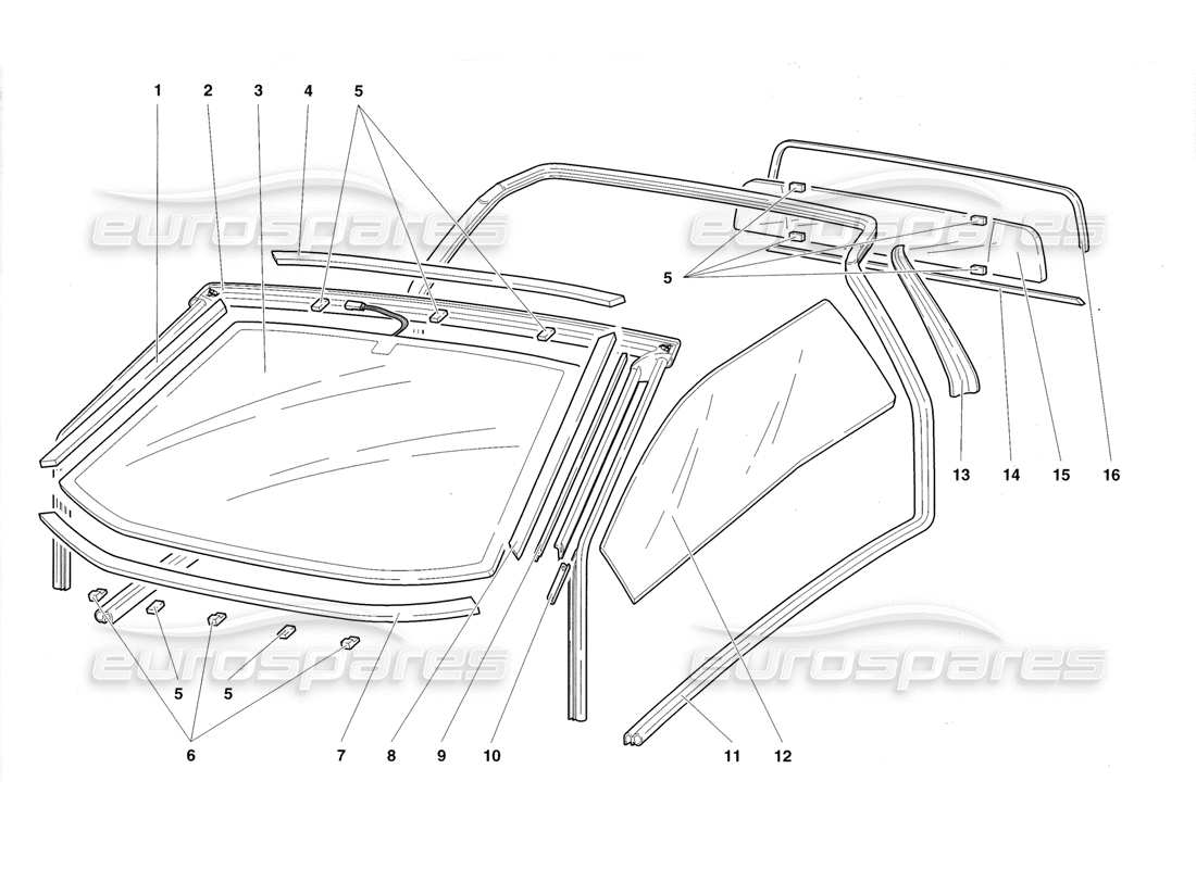 lamborghini diablo roadster (1998) windows-teilediagramm