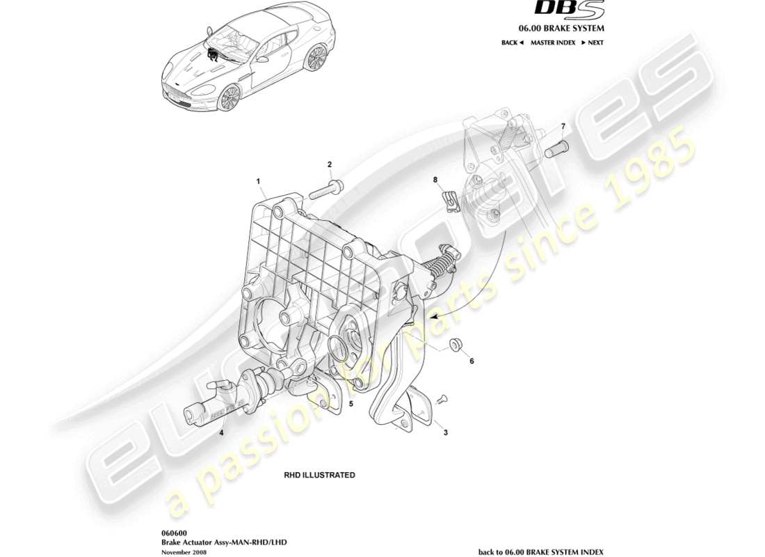 aston martin dbs (2011) bremsaktuatorbaugruppe, autoteildiagramm