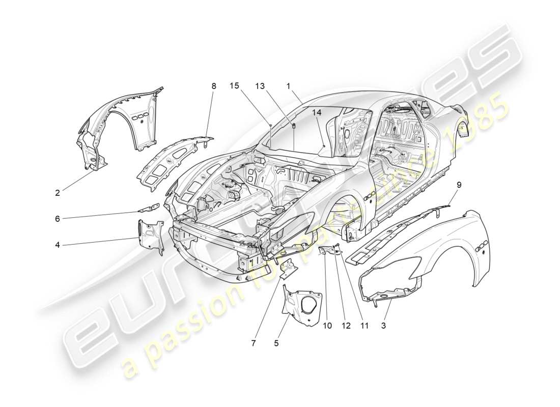 maserati granturismo s (2020) karosserie und vordere aussenverkleidung teilediagramm