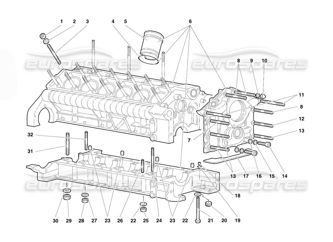 lamborghini diablo se30 (1995) kurbelgehäuse und untere halterung - teilediagramm
