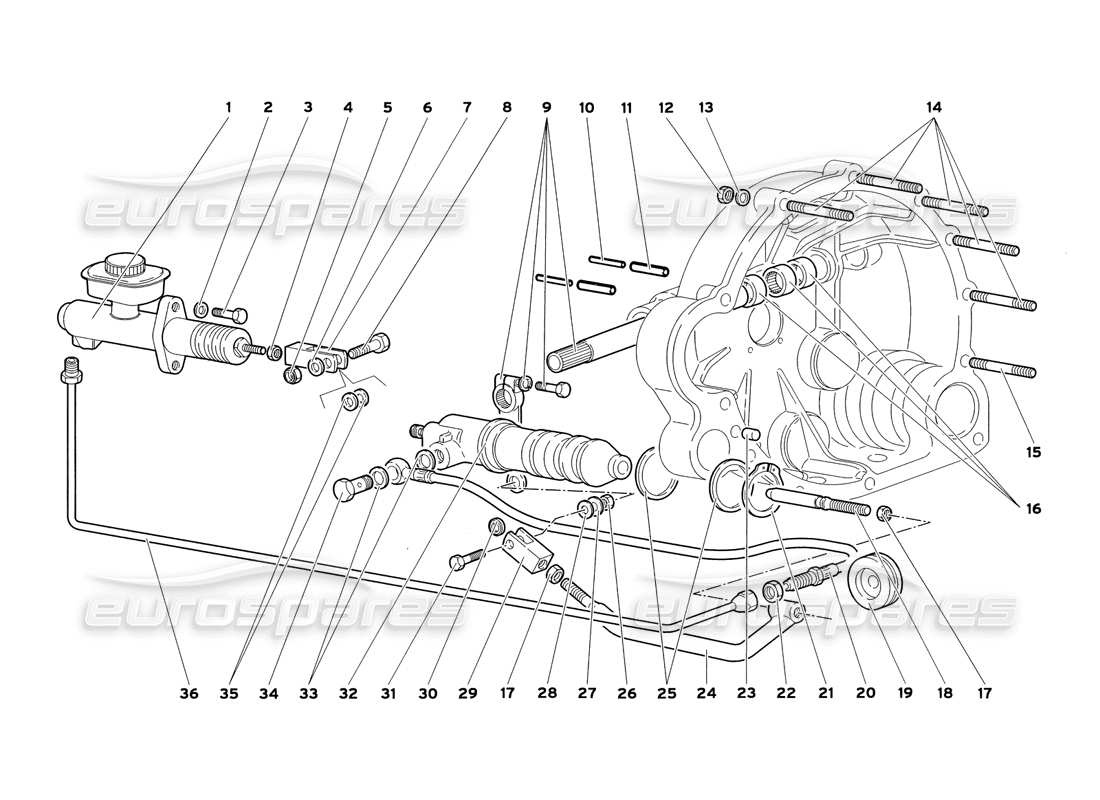 lamborghini diablo sv (1999) teilediagramm für kupplungshebel