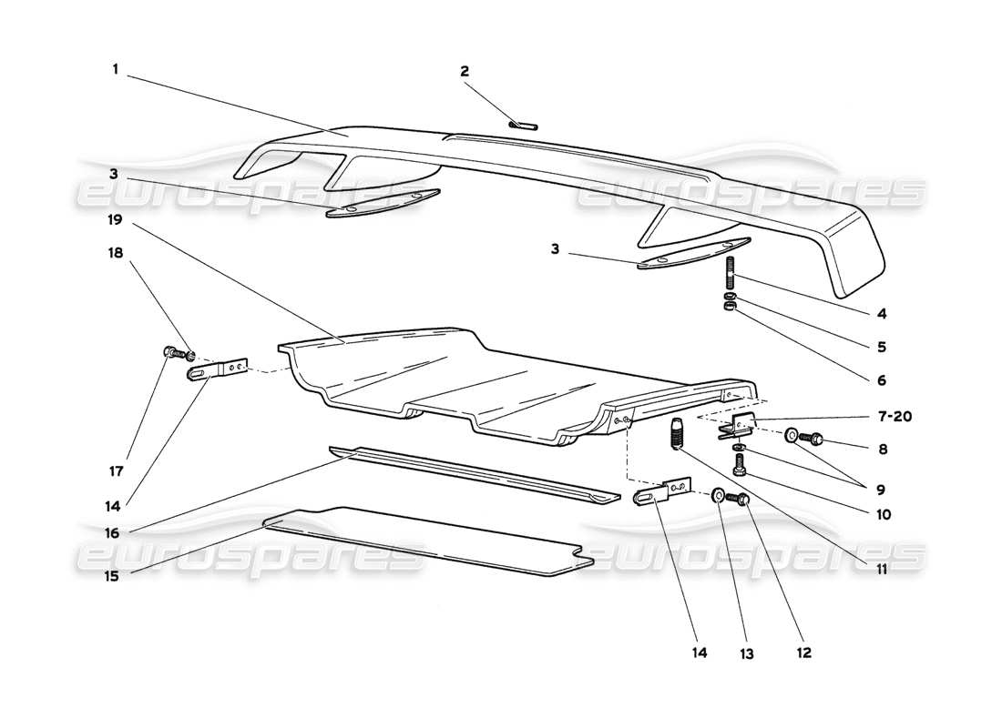 lamborghini diablo 6.0 (2001) teilediagramm für heckhaube und spoiler