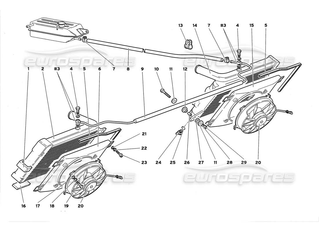 lamborghini diablo gt (1999) heizkörper und elektroventilatoren teilediagramm