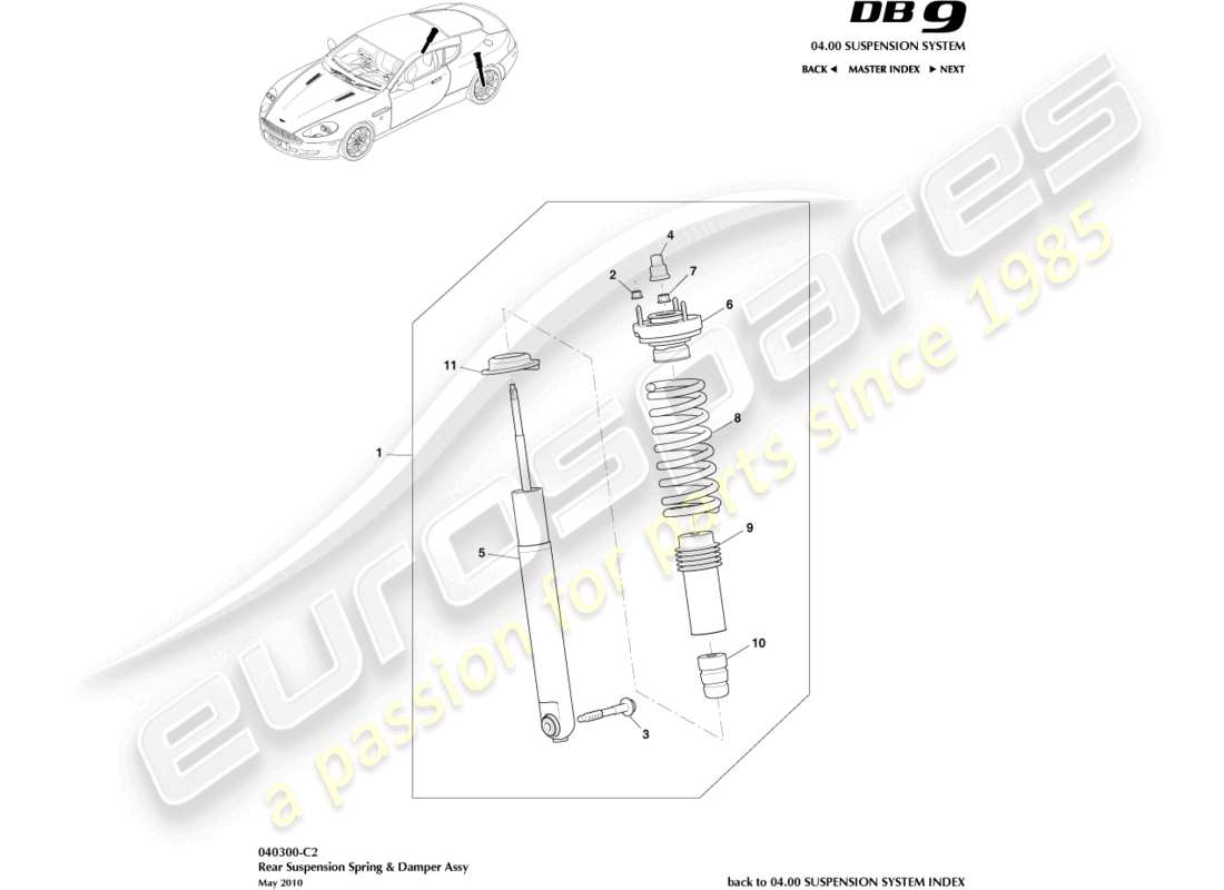 aston martin db9 (2012) hintere feder und dämpfer, bis 09my ersatzteildiagramm
