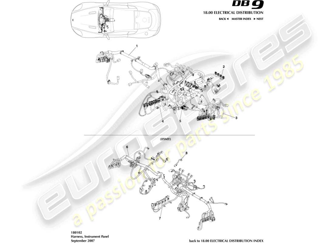 aston martin db9 (2005) ip-kabelbaum-teilediagramm
