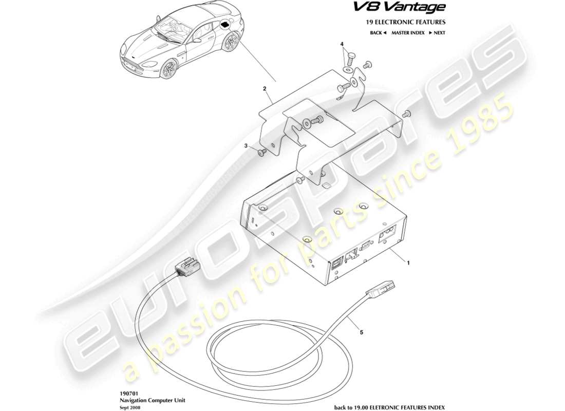 aston martin v8 vantage (2009) navigation, zu 12my teilediagramm
