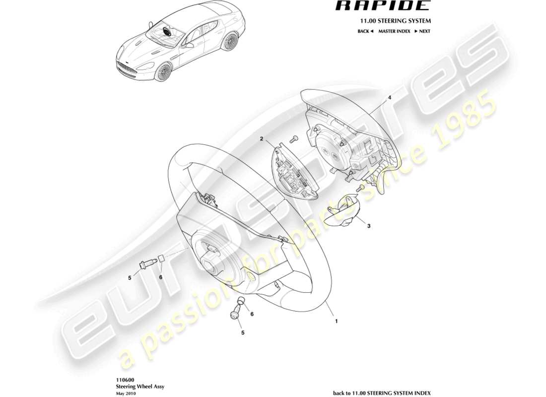 aston martin rapide (2018) lenkrad teilediagramm