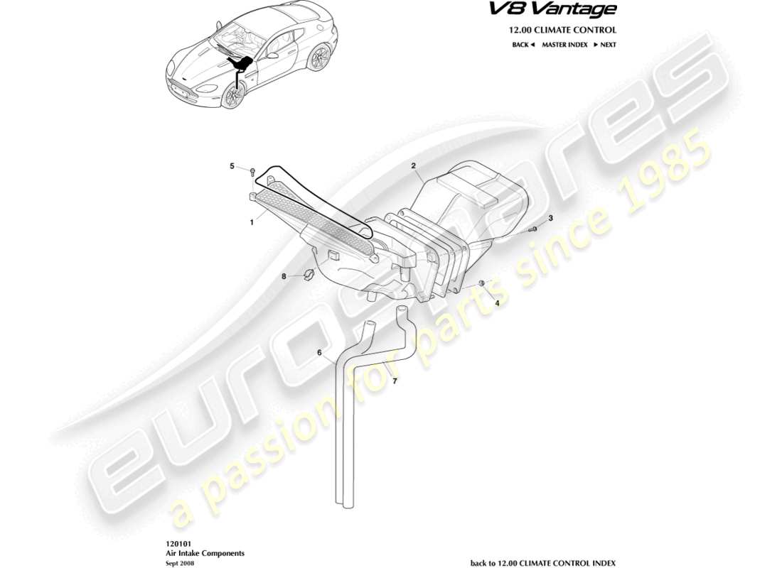 aston martin v8 vantage (2010) teilediagramm für luftansaugkanäle