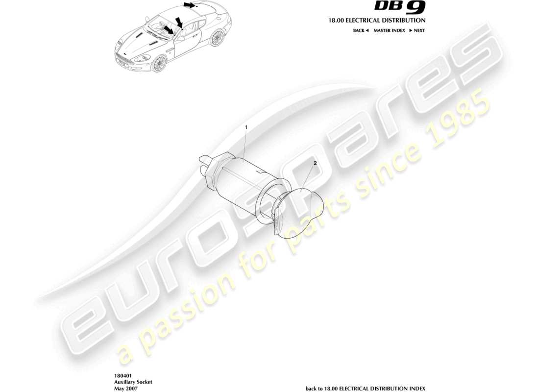 aston martin db9 (2004) teilediagramm für zusatzsteckdose