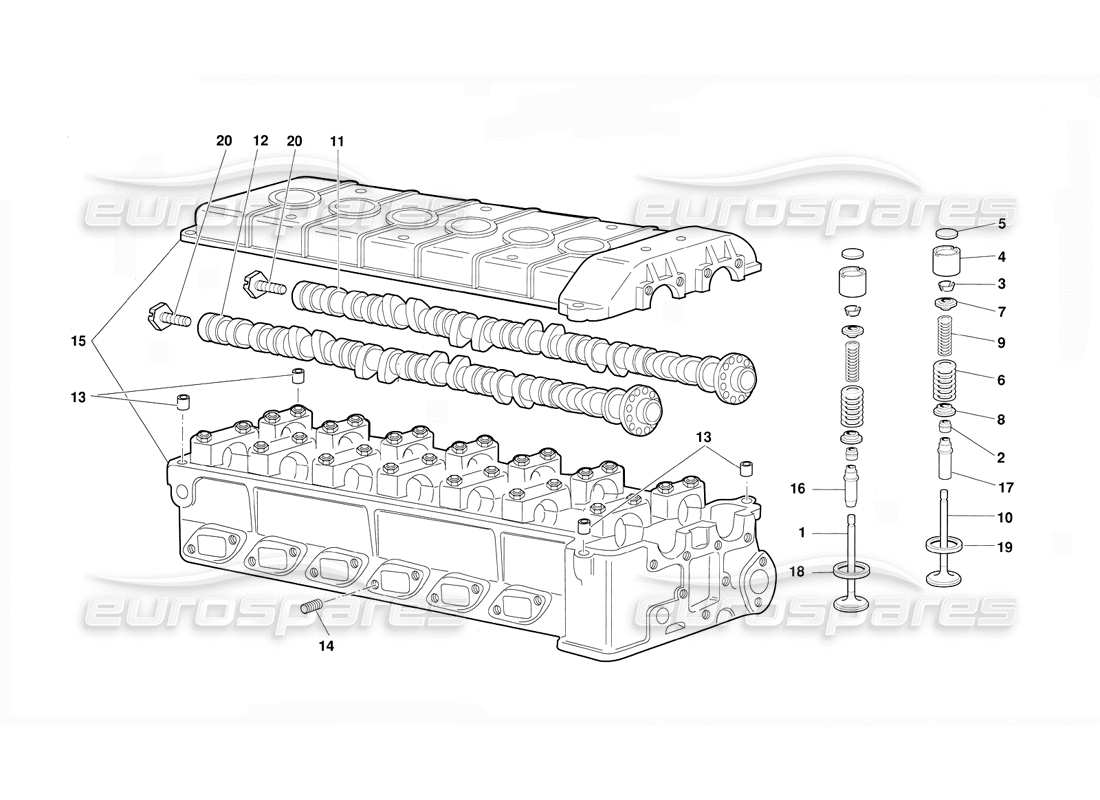 lamborghini diablo (1991) zylinderkopf, rechts teilediagramm