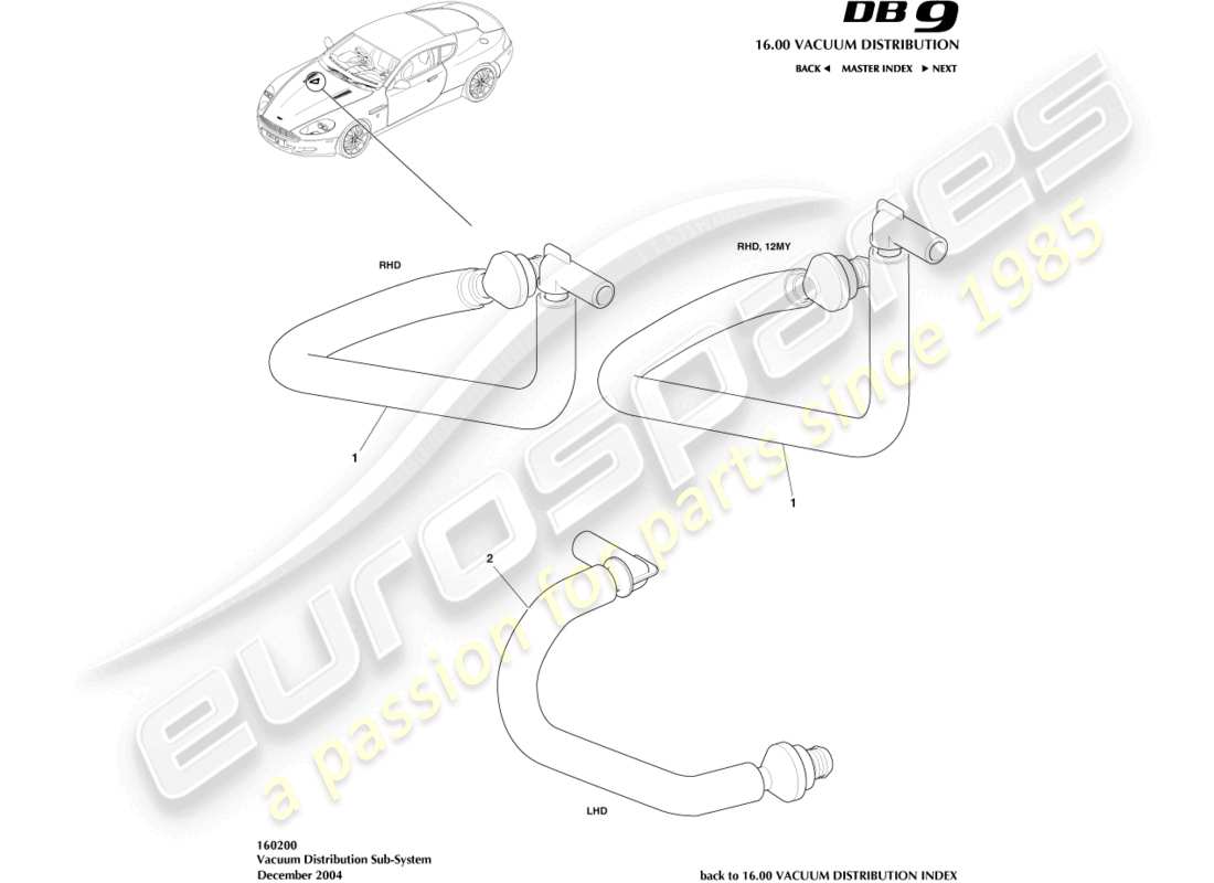 aston martin db9 (2010) teilediagramm des vakuumverteilungssubsystems