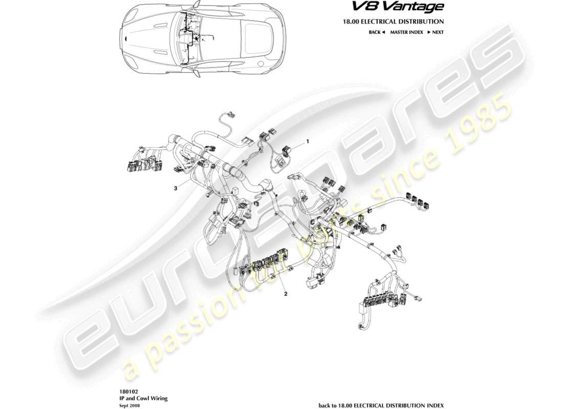 aston martin v8 vantage (2012) ip-kabelbaum-teilediagramm