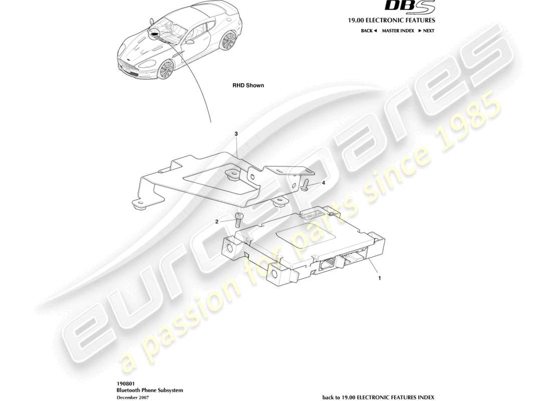 aston martin dbs (2009) teilediagramm des bluetooth-subsystems