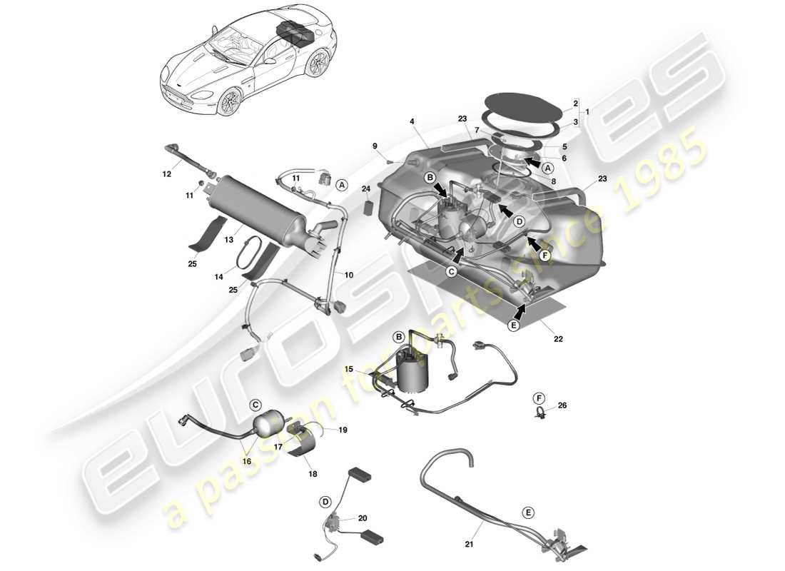 aston martin v8 vantage (2007) kraftstofftankbaugruppe, 13my im ersatzteildiagramm